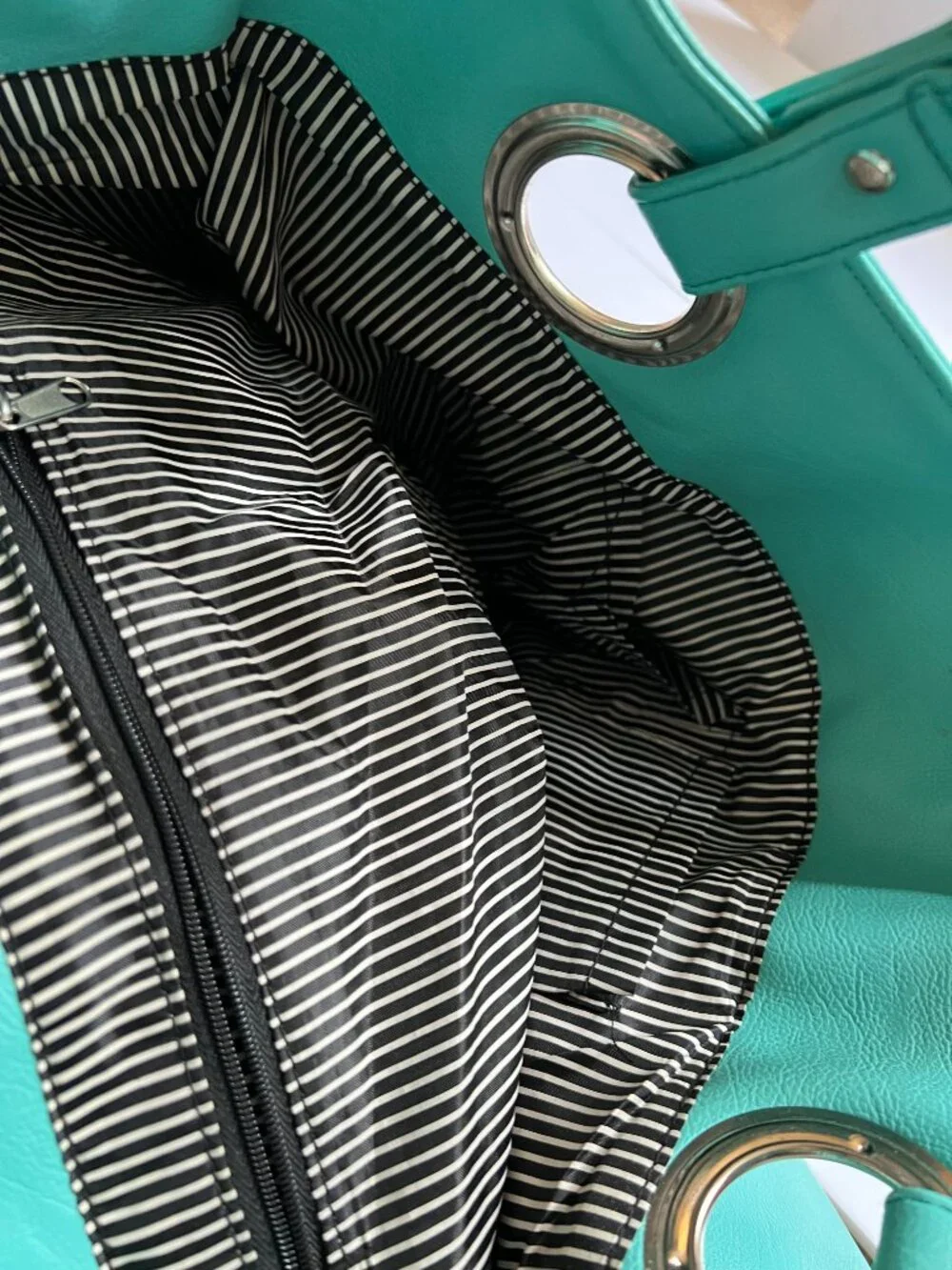 Hobo Bag in Aqua with Blue Striped Lining